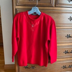 Red Embellished Crewneck Sweater - Women's